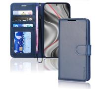 TECHGEAR Galaxy S24 Leather Wallet Case, Flip Protective Case Cover with Wallet Card Holder, Stand and Wrist Strap - Navy Blue PU Leather with Magnetic Closure Designed For Samsung Galaxy S24 / S24 5G