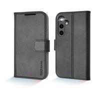 TECHGEAR Galaxy S24 Plus Leather Wallet Case, Genuine Leather Magnetic Flip [RFID Blocking] Case with Shockproof TPU, Card Slots, Stand Folio Cover Compatible with Samsung Galaxy S24+ 5G, Black