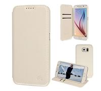 TECHGEAR Galaxy S6 Svelte Case, Stylish Slim Folio Protective Case Cover with Card Slot & Stand in Metallic Inspired Colours Compatible with Samsung Galaxy S6 (White)