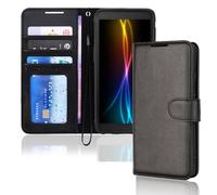 TECHGEAR Galaxy XCover 5 Leather Wallet Case - Magnetic Flip Cover with 3 Card Slots, Money Pocket, Stand & Wrist Strap (HJ8U) - Black