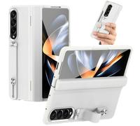 TECHGEAR Galaxy Z Fold 3 Case [Glass Screen Protector] Phone Case [Hinge Protection] [Finger Holder/Kickstand] Slim Hard PC Bumper Full Protective Cover for Samsung Galaxy Z Fold 3 5G (White)
