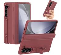 TECHGEAR Galaxy Z Fold 5 Case [Glass Screen Protector] Phone Case [Hinge Protection] [Finger Holder/Kickstand] Slim Hard PC Bumper Full Protective Cover for Samsung Galaxy Z Fold 5 5G (Red)