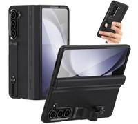 TECHGEAR Galaxy Z Fold 5 Case [Glass Screen Protector] Phone Case [Hinge Protection] [Finger Holder/Kickstand] Slim Hard PC Bumper Full Protective Cover for Samsung Galaxy Z Fold 5 5G (Black)