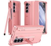 TECHGEAR Galaxy Z Fold 5 Case Screen Protector [Tough] Phone Case with Hinge Protection & S-Pen Holder & Stylus with Built-in Glass Screen Protector & Kickstand for Samsung Galaxy Z Fold 5 5G (Pink)