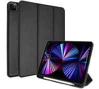 TECHGEAR iPad Pro 12.9" 2022/2021 Smart Case [Pencil Compatible] Slim Smart Case Fold Stand Cover with Corner Protection [Auto Wake/Sleep] for iPad Pro 12.9 Inch 6th & 5th Generation - Black