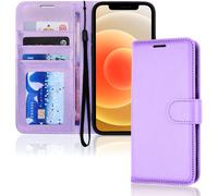 TECHGEAR iPhone 12/12 Pro Leather Wallet Flip Case with Card Holder, Stand & Wrist Strap, Purple PU Leather, Magnetic Closure (HJ8U)