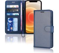 TECHGEAR iPhone 12 / iPhone 12 Pro Leather Wallet Case, Flip Protective Case Cover with Wallet Card Holder, Stand and Wrist Strap - Blue PU Leather with Magnetic Closure for iPhone 12/12 Pro 6.1"