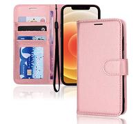 TECHGEAR iPhone 12 / iPhone 12 Pro Leather Wallet Case, Flip Protective Case Cover with Wallet Card Holder, Stand and Wrist Strap - Pink PU Leather with Magnetic Closure for iPhone 12/12 Pro 6.1"