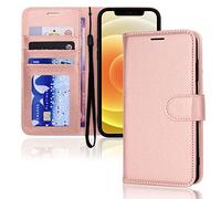 TECHGEAR iPhone 12 Mini Leather Wallet Case, Flip Protective Case Cover with RFID Wallet Card Holder, Stand and Wrist Strap - Rose Gold PU Leather with Magnetic Closure Designed for iPhone 12 Mini