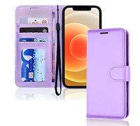 TECHGEAR iPhone 12 Mini Leather Wallet Case, Flip Protective Case Cover with RFID Wallet Card Holder, Stand and Wrist Strap - Purple PU Leather with Magnetic Closure Designed for iPhone 12 Mini 5.4"