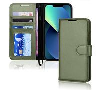 TECHGEAR iPhone 13 Leather Wallet Case, Flip Protective Case Cover with Wallet Card Holder, Stand and Wrist Strap - Green PU Leather with Magnetic Closure for iPhone 13 6.1"