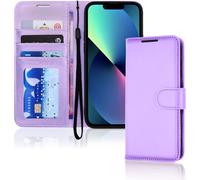 TECHGEAR iPhone 13 Mini Leather Wallet Case, Flip Protective Case Cover with Wallet Card Holder, Stand and Wrist Strap - Purple...
