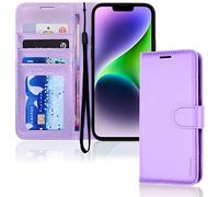 TECHGEAR iPhone 14 Leather Wallet Case, Flip Protective Case Cover with Wallet Card Holder, Stand and Wrist Strap - Purple PU Leather with Magnetic