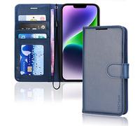 TECHGEAR iPhone 14 Leather Wallet Case, Flip Protective Case Cover with Wallet Card Holder, Stand and Wrist Strap - Blue PU Leather with Magnetic Closure for iPhone 14 6.1"