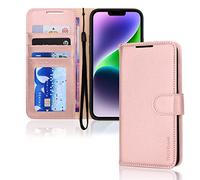 TECHGEAR iPhone 14 Leather Wallet Case, Flip Protective Case Cover with Wallet Card Holder, Stand and Wrist Strap - Pink PU Leather with Magnetic Closure for iPhone 14 6.1"