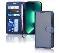 TECHGEAR iPhone 14 Pro Max Leather Wallet Case, Flip Protective Case Cover with Wallet Card Holder, Stand and Wrist Strap - Blue PU Leather with Magnetic Closure Designed for iPhone 14 Pro Max 6.7"