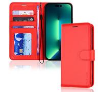 TECHGEAR iPhone 14 Pro Max Leather Wallet Case, Flip Protective Case Cover with Wallet Card Holder, Stand and Wrist Strap - Red PU Leather with Magnetic Closure Designed for iPhone 14 Pro Max 6.7"