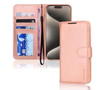 TECHGEAR iPhone 15 Pro Max Leather Wallet Case, Flip Protect Case Cover with Wallet Card Holder, Stand and Wrist Strap, Rose Gold PU Leather with Magnetic Closure Designed for iPhone 15 Pro Max 6.7"