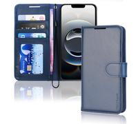 TECHGEAR iPhone 16e / 17e Leather Wallet Case with RFID Blocking, Flip Cover Card Holder, Stand & Wrist Strap - Magnetic Closure Blue PU Leather Protective Cover for iPhone 17e / 16e