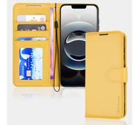 TECHGEAR iPhone 16e / 17e Leather Wallet Case with RFID Blocking, Flip Cover Card Holder, Stand & Wrist Strap - Magnetic Closure Yellow PU Leather Protective Cover for iPhone 17e / 16e