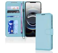 TECHGEAR iPhone 16e / 17e Leather Wallet Case with RFID Blocking, Flip Cover Card Holder, Stand & Wrist Strap - Magnetic Closure Light Blue PU Leather Protective Cover for iPhone 17e / 16e