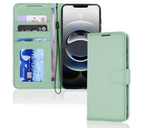 TECHGEAR iPhone 16e / 17e Leather Wallet Case with RFID Blocking, Flip Cover Card Holder, Stand & Wrist Strap - Magnetic Closure Mint Green PU Leather Protective Cover for iPhone 17e / 16e