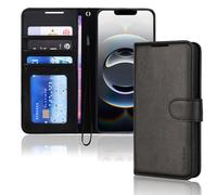 TECHGEAR iPhone 16e / 17e Leather Wallet Case with RFID Blocking, Flip Cover Card Holder, Stand & Wrist Strap - Magnetic Closure Black PU Leather Protective Cover for iPhone 17e / 16e
