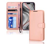 TECHGEAR iPhone 17 Pro Leather Wallet Case with RFID Blocking, Flip Cover with Card Holder, Kickstand, Wrist Strap, Magnetic Closure - Rose Gold PU Leather for iPhone 17 Pro 6.3"