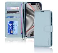 TECHGEAR iPhone 17 Pro Max Leather Wallet Case with RFID Blocking, Flip Cover with Card Holder, Kickstand, Wrist Strap, Magnetic Closure - Light Blue PU Leather for iPhone 17 Pro Max 6.9"