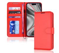 TECHGEAR iPhone 17 Pro Max Leather Wallet Case with RFID Blocking, Flip Cover with Card Holder, Kickstand, Wrist Strap, Magnetic Closure - Red PU Leather for iPhone 17 Pro Max 6.9"