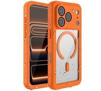 TECHGEAR iPhone 18 Pro / 17 Pro Waterproof Case, IP68, MagSafe Compatible | 360° Full Body, Built-In Screen Protector, Camera Protection, Shockproof, Clear Audio Mic, Camera Control, Orange