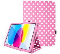 TECHGEAR Leather Case for Apple iPad 11th Gen (2025 A16) & 10th Gen (2022), PU Slim Folio Smart Cover with Stand, Hand Strap, Auto Sleep/Wake, for iPad 11" / iPad 10.9" [Pink Polka Dot]