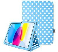 (Blue Polka Dot) TECHGEAR Leather Case for Apple iPad 10 2022 [10th Generation] 10.9" - PU Leather Slim Folio Case Cover with Stand, Hand Strap & Auto Sleep / Wake
