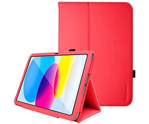 TECHGEAR Leather Case for Apple iPad 11th Gen (2025 A16) & 10th Gen (2022), PU Slim Folio Smart Cover with Stand, Hand Strap, Auto Sleep/Wake, for iPad 11" / iPad 10.9" [Red]