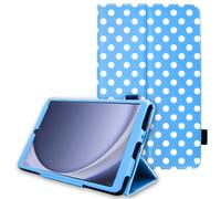 TECHGEAR Leather Case for Samsung Galaxy Tab A11 / A9 8.7" (SM-X130/X135/X110/X115) PU Leather Slim Folio Stand Cover with Hand Strap, Magnetic Closure, Microfibre Lining, Stylus Loop [Polka/Blue]