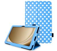 TECHGEAR Leather Case for Samsung Galaxy Tab A11 Plus / A11+ 11" (SM-X230 / SM-X236) - Slim PU Leather Folio Smart Cover with Stand, Hand Strap & Auto Wake/Sleep - Protective Case [Polka/Light Blue]