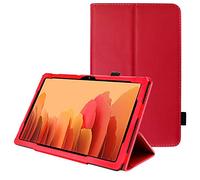 TECHGEAR Leather Case for Samsung Galaxy Tab A7 10.4" (SM-T500 / T503 / T505 / T509) Premium PU Leather Slim Folio Stand Smart Case Cover with Hand Strap, Auto Sleep/Wake [Red]