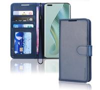 TECHGEAR Leather Wallet Case for Honor Magic 5 Pro 5G, Flip Protective Case Cover with Wallet Card Holder, Stand & Wrist Strap - Blue PU Leather with Magnetic Closure for Honor Magic 5 Pro 5G