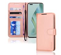 TECHGEAR Leather Wallet Case for Honor Magic 5 Pro 5G, Flip Protective Case Cover with Wallet Card Holder, Stand & Wrist Strap - Rose Gold PU Leather with Magnetic Closure for Honor Magic 5 Pro 5G