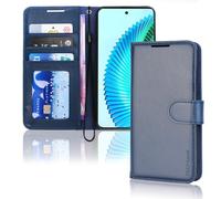 TECHGEAR Leather Wallet Case for Honor Magic 6 Lite 5G, Flip Book Protective Case Cover [RFID BLOCKING] with Wallet Card Holder, Stand and Wrist Strap - Blue PU Leather with Magnetic Closure