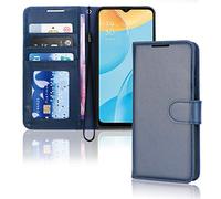TECHGEAR Leather Wallet Case for Oppo A15 / A15s, Flip Protective Case Cover with Wallet Card Holder, Stand & Wrist Strap - Blue PU Leather with Magnetic Closure