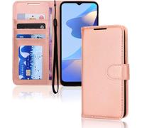 TECHGEAR Leather Wallet Case for Oppo A16s, Flip Protective Case Cover with Wallet Card Holder, Stand & Wrist Strap - Rose Gold PU Leather with Magnetic Closure