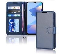 TECHGEAR Leather Wallet Case for Oppo A16s, Flip Protective Case Cover with Wallet Card Holder, Stand & Wrist Strap - Blue PU Leather with Magnetic Closure
