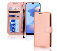 TECHGEAR Leather Wallet Case for Oppo A16s, Flip Protective Case Cover with Wallet Card Holder, Stand & Wrist Strap - Rose Gold PU Leather with Magnetic Closure