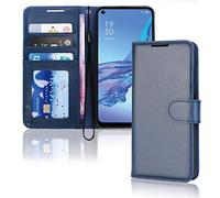 TECHGEAR Leather Wallet Case for Oppo A53 / A32, Flip Protective Case Cover with Wallet Card Holder, Stand & Wrist Strap - Blue PU Leather with Magnetic Closure