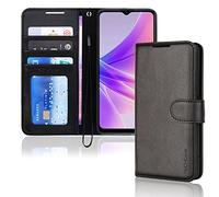 (Black) TECHGEAR Leather Wallet Case for Oppo A57e / A57s / A57 4G, Flip Protective Case Cover with Wallet Card Holder, Stand & Wrist Strap