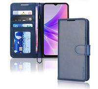 (Blue) TECHGEAR Leather Wallet Case for Oppo A57e / A57s / A57 4G, Flip Protective Case Cover with Wallet Card Holder, Stand & Wrist Strap