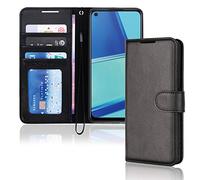 TECHGEAR Leather Wallet Case for Oppo A72 / A52 / A92, Flip Protective Case Cover with Wallet Card Holder, Stand & Wrist Strap - Black PU Leather with Magnetic Closure