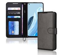 (Black) TECHGEAR PU Leather Wallet Case for Oppo Find X5 Lite 5G, Flip Protective Case Cover with Wallet Card Holder, Stand & Wrist Strap, Magnetic Closure