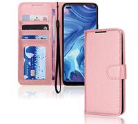 TECHGEAR Leather Wallet Case for Oppo Reno4 5G, Flip Protective Case Cover with Wallet Card Holder, Stand & Wrist Strap, Rose Gold PU Leather with Magnetic Closure
